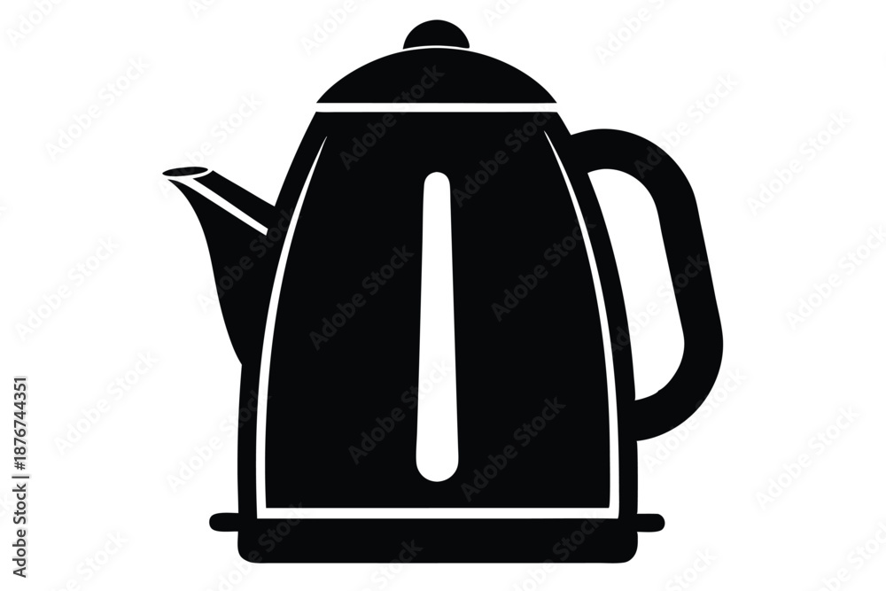 Fototapeta premium Contemporary Electric Kettle Vector Silhouette, Isolated Black and White Kitchen Appliance Symbol for Hot Drinks and Home Use