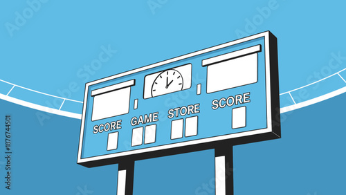 Retro Style Scoreboard Displaying Game Updates During Sporting Event Against Stadium Background Wide View