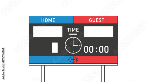 Sports Scoreboard Displaying Zero Time And Empty Score Slots For Home And Guest Teams Ready For Competition