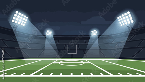 Professional Sports Arena With Bright Stadium Lights Illuminating Outdoor Field Venue Under Evening Sky Ready For Competition