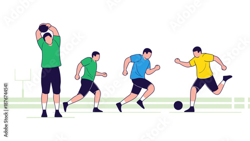 Athletes Illustrating Soccer Action Sequences Dynamic Motion And Sports Training Concepts For Active Lifestyles And Fitness