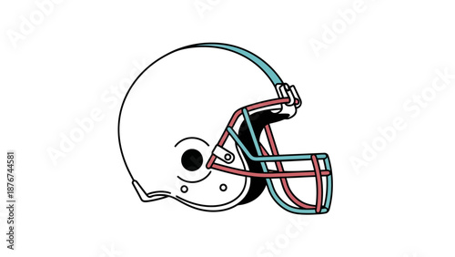 American Football Helmet Side View with Protective Face Cage and Chin Strap Equipment Isolated on White Background for Sports Design