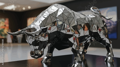 Stunning geometric bull sculpture on display in modern art gallery