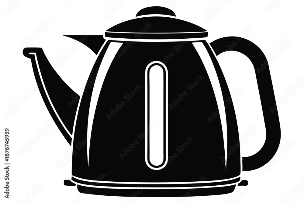 Obraz premium Modern Electric Kettle Black and White Silhouette Icon on White Background for Home Kitchen