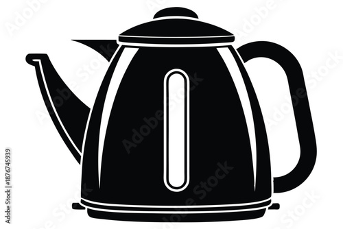 Modern Electric Kettle Black and White Silhouette Icon on White Background for Home Kitchen