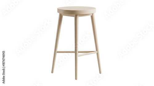 Bild auf Leinwand Minimalist light wood stool isolated PNG on transparent background, modern furni