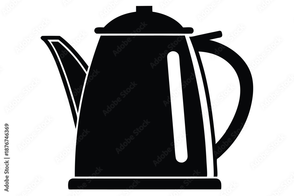 Fototapeta premium Modern Electric Kettle Black and White Silhouette Icon on White Background for Home Kitchen
