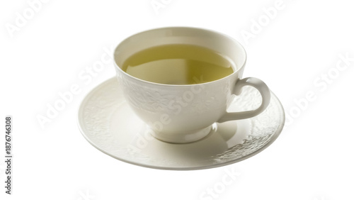 Bilde på lerret Elegant teacup with green tea isolated PNG on transparent background, refreshing