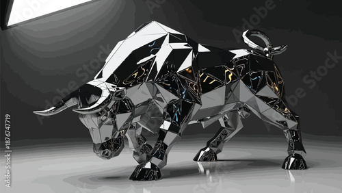 Stunning metallic bull sculpture with geometric design