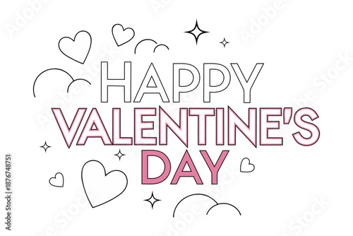 Happy Valentine's Day outlined hearts and pink typography Vector