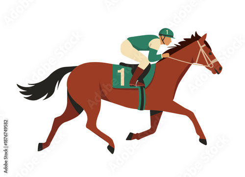 Man riding horse isolated on white background. Equestrian sport concept. Vector stock