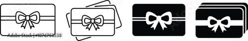 Four Gift Card Icons with Bow Graphics in Black and White Styles Representing Single and Multiple Card Variants for Gifting