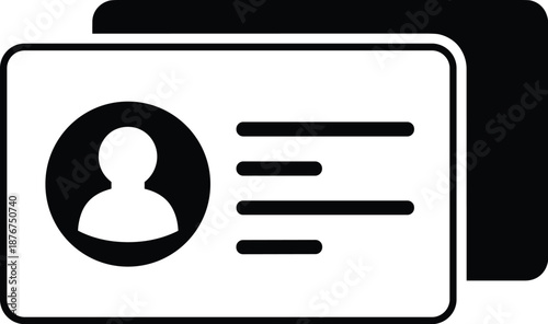 Stylized Personal ID Card Icon with Circular Profile Silhouette, Text Lines, and Folder Insertion Indicating Organized Identity Documentation