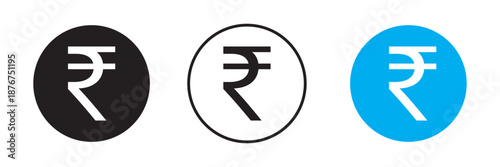 Indian rupee vector icon set in black and white color.