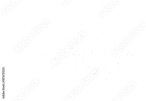 Minimalist abstract background featuring scattered fine black speckles and faint linear marks on a clean white surface creating a subtle textured effect