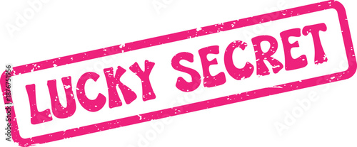 Vibrant pink Lucky Secret text appears within a distressed rectangular rubber stamp outline