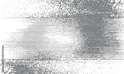 Textured abstract background with dense horizontal lines and scattered dots creating a grunge or digital noise effect in gray