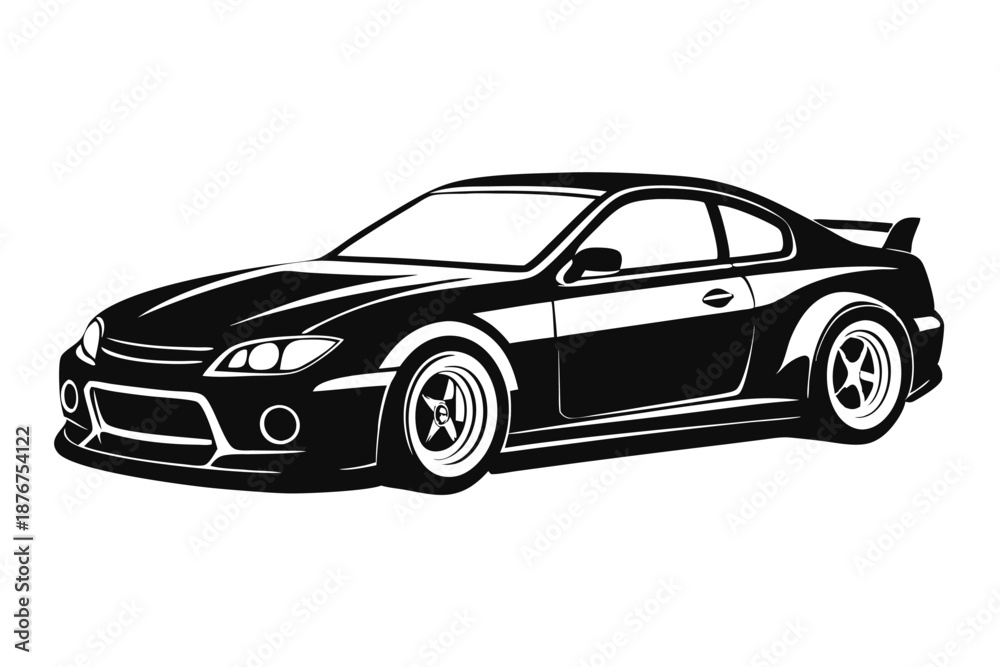 Fototapeta premium Racing Sports Car Silhouette Vector Art, Dynamic Black and White Illustration for Speed and Competition Themes