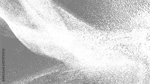 Abstract textured background with a dynamic wave pattern created by dense granular dots in grayscale tones evoking a sense of movement and depth