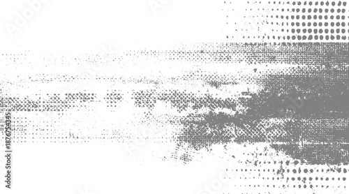 Grayscale abstract background with distressed halftone dots and rough textured streaks suggesting a vintage or grunge aesthetic with a sense of decay