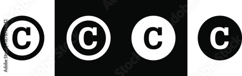 Four Copyright Symbols In Black And White With Contrasting Backgrounds Keywords: copyright, symbol, c, circle, law, intellectual