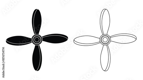 Two propeller designs a filled black version and a simple outline