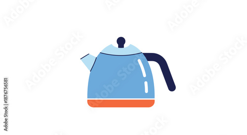 Modern electric tea kettle with a blue body and orange base shown in a simple flat graphic design style on a white background.