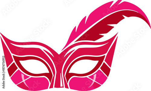 Elegant Pink Masquerade Eye Mask with Feather Graphic Design