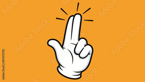 Cartoon Hand Tapping with Two Fingers, symbolizing click or selection on vibrant orange background