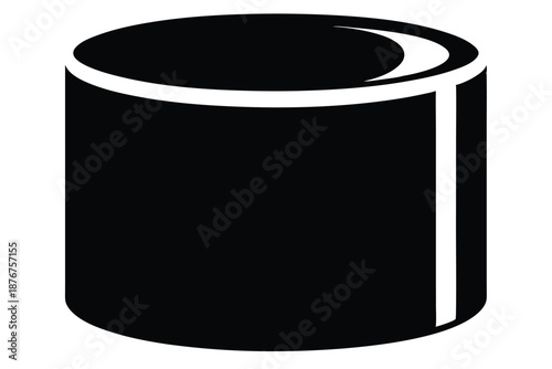 Basic Geometric Cylindrical Component, Black and White Vector Silhouette for STEM Education and Design