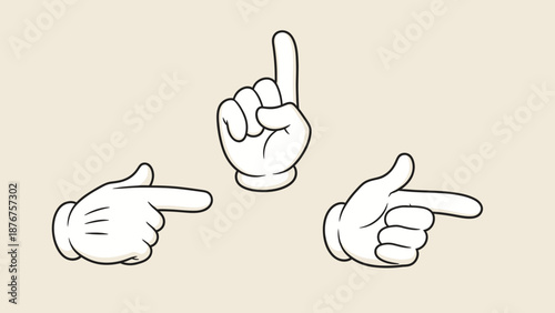 Cartoon Hand Gestures Pointing Up and Sideways on Light Beige Background