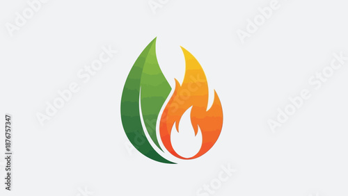 Eco-Friendly Leaf and Flame Energy Logo Representing Nature and Renewable Power, Isolated White Background