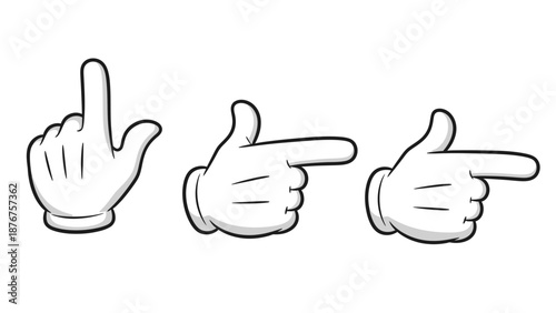 Cartoon Hands Pointing in Different Directions Gesture Set, Isolated White Background
