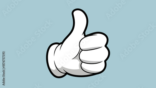 Cartoon Hand Giving a Positive Thumbs Up Approval Gesture on Light Blue Background