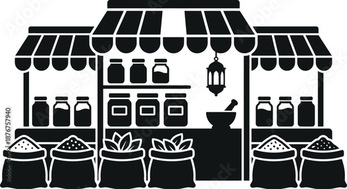 Spice market stall flat design icons vector set