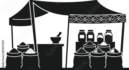 Spice market stall flat design icons vector set