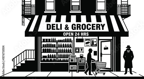 Bodega storefront in urban neighborhood city street vector illustration