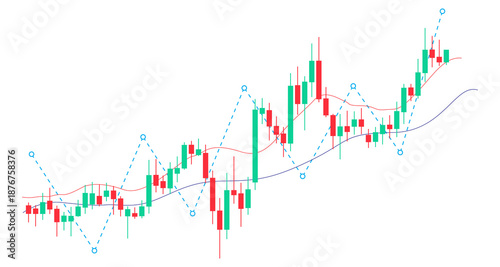 Green And Red Candlestick Chart With Blue Zigzag Pattern Showing Market Swings And Price Action Isolated on Transparent Background