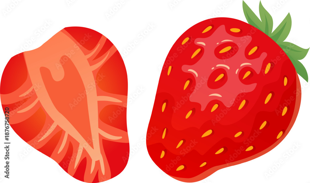 Naklejka premium Fresh whole and sliced strawberry fruit vector illustration