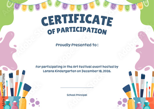 Green and Purple Playful Cute Kids Certificate Participation Art Document A4
