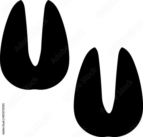 Black cloven hoof prints icon representing animal track