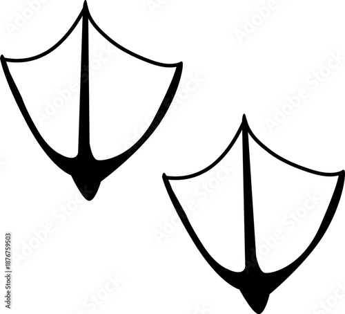 Two black webbed bird footprints walking illustration