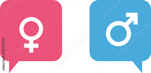 Male and female gender symbols icons in chat bubbles flat minimal vector illustration