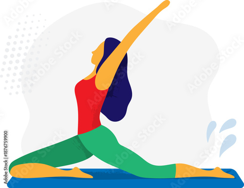 Woman practicing yoga stretching pigeon pose on mat