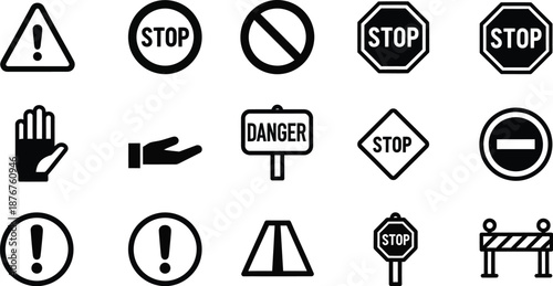 Road warning and stop signs collection