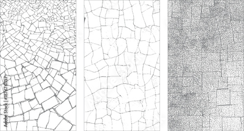 Abstract pattern of cracked earth or dried mud with irregular polygonal shapes and fine linear textures creating a detailed surface