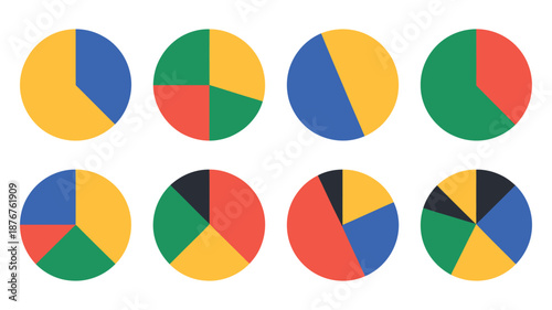 Colorful Pie Charts Vector, professional infographic graphs for business finance marketing analysis and statistical data visualization presentations.