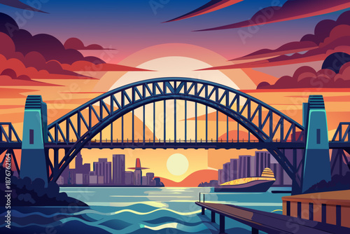 sydney harbour bridge at sunset