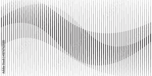 Abstract art geometric background with vertical lines. Optical illusion with waves and transition.
