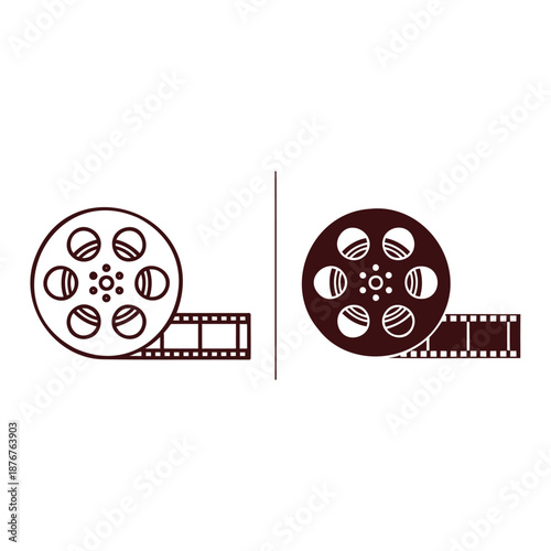 film reels with film strips on white background